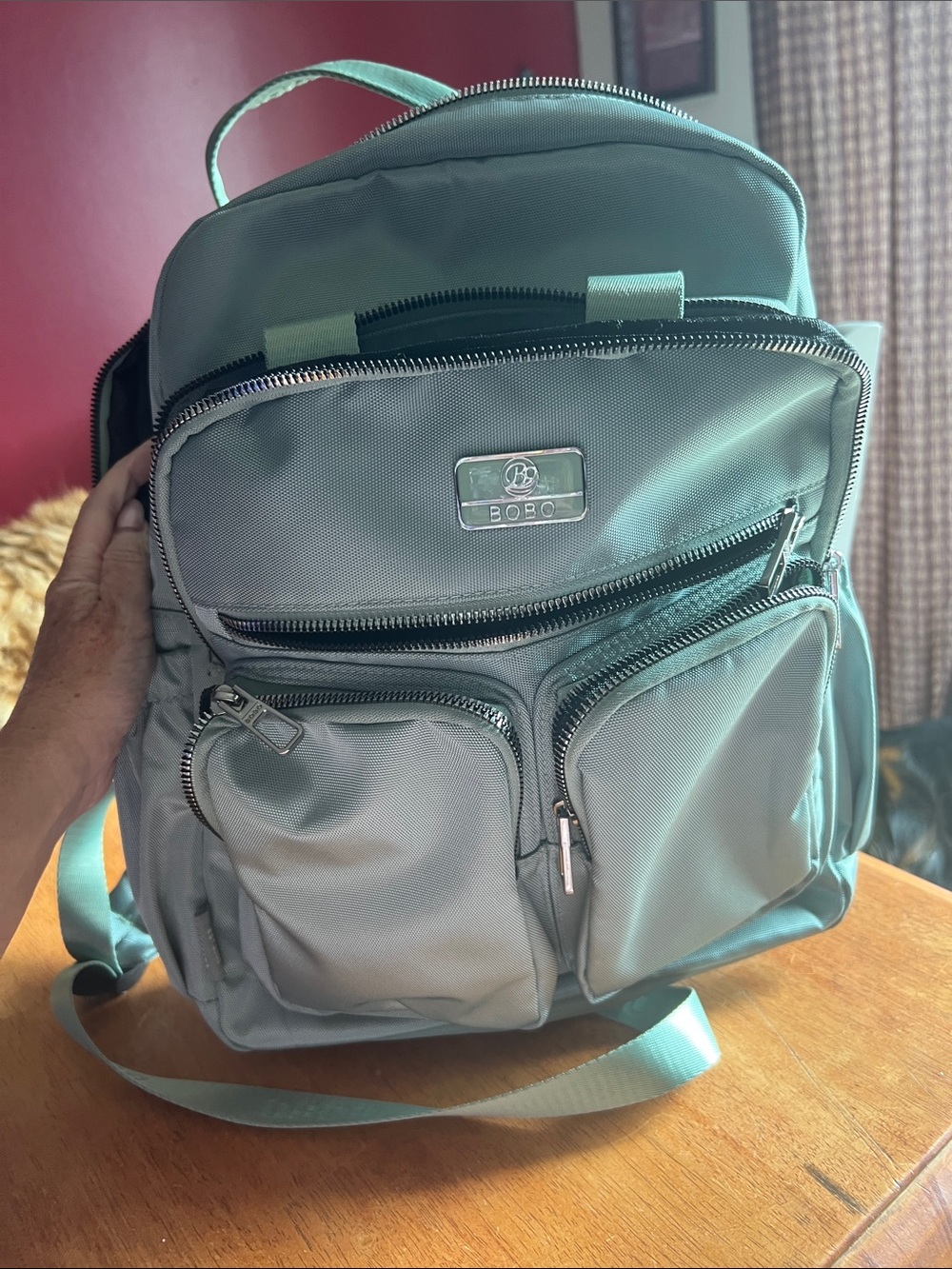 Light Teal Backpack - Multi-Pocket Travel Bag